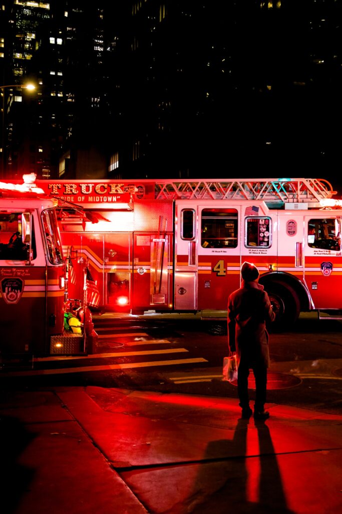 Emergency service vehicle at night